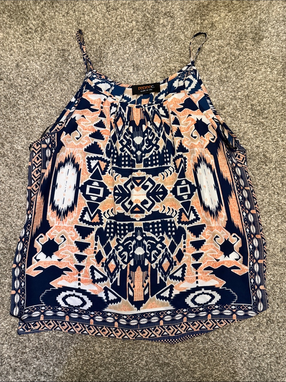 Renee C. Navy and Peach Geometric Halter Camisole